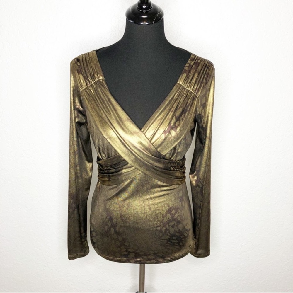 Cache golden brown Metallic Shimmer Stretch Top Size Medium. NWT